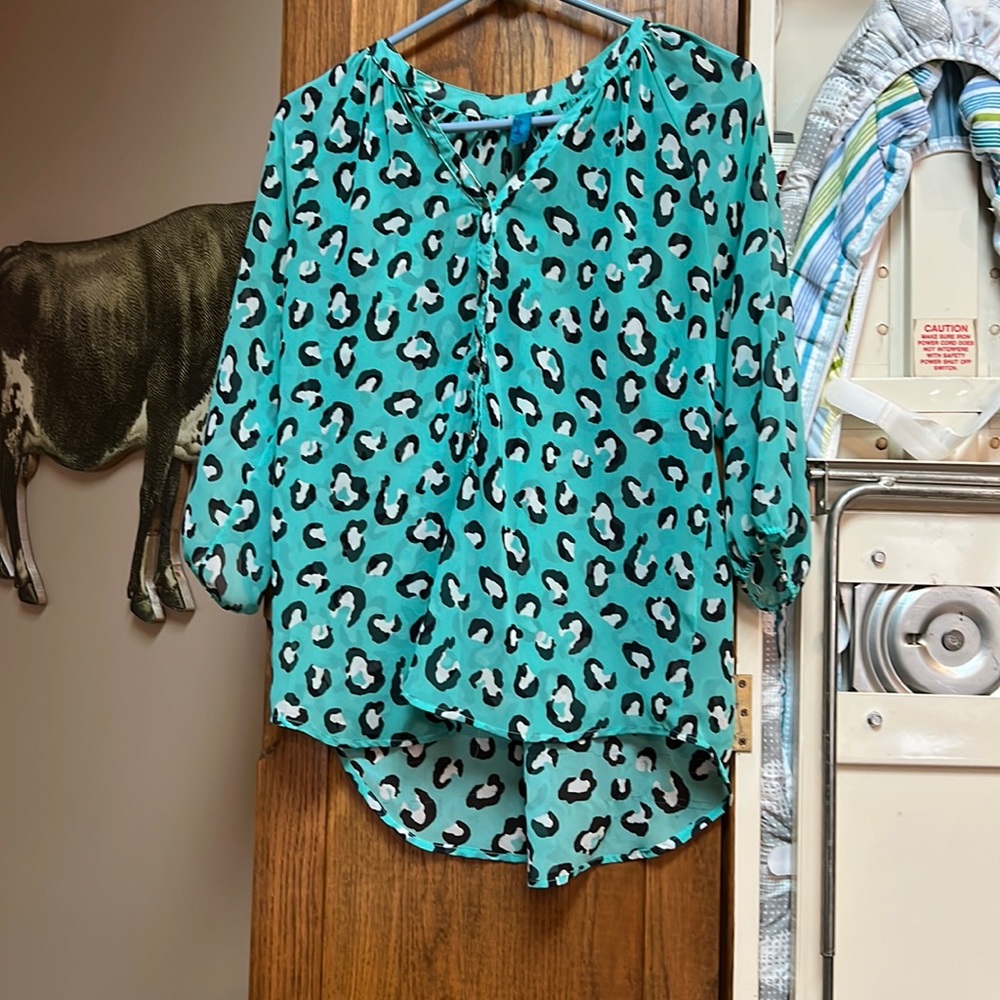 Buttons blouse teal cheetah